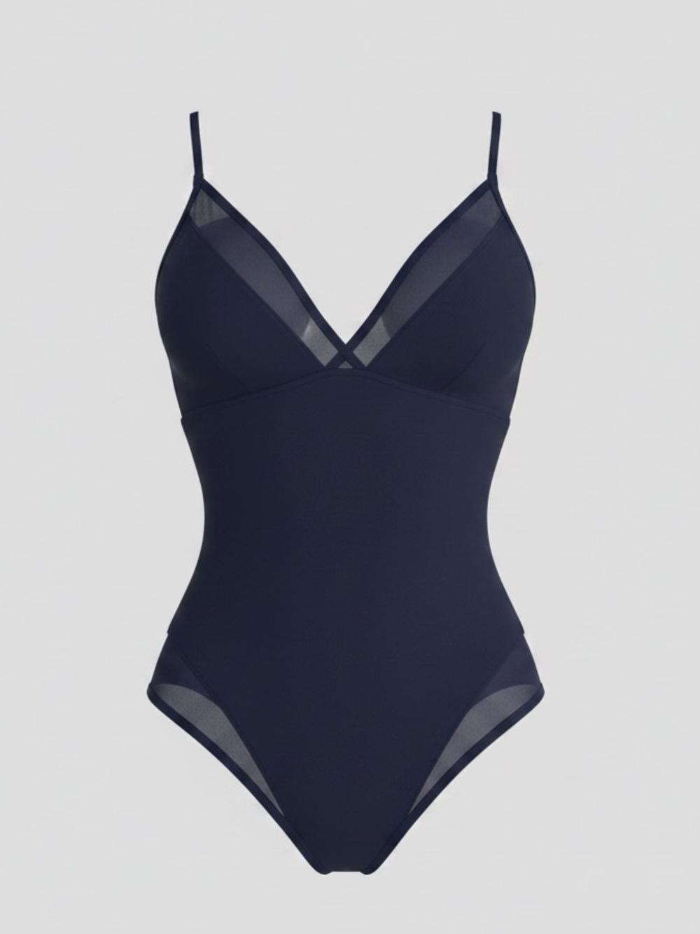 TA3 Meshy One Piece Swimsuit Midnight Blue Shapewear Lace Back NWT
